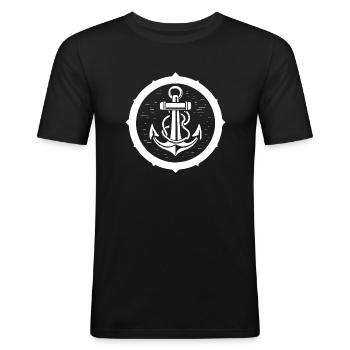 Bateau d’ancre Navire Nautique - T-shirt près du corps Homme - noir - Devant - Nik (191cm)