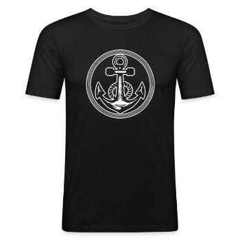 Bateau d’ancre Navire Nautique - T-shirt près du corps Homme - noir - Devant - Nik (191cm)