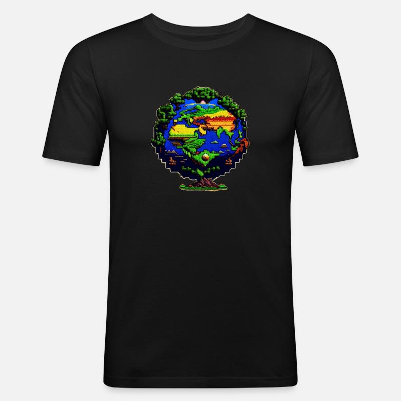 Die Erde in Pixelkunst - Männer Slim Fit T-Shirt - Schwarz