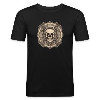 Dunkle Schädelwarnung - Männer Slim Fit T-Shirt - Schwarz - Vorne - Nik (191cm)