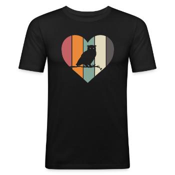 Vintage Heart Ornithologist Retro Silhouette Owl - Männer Slim Fit T-Shirt - Schwarz - Vorne - Nik (191cm)