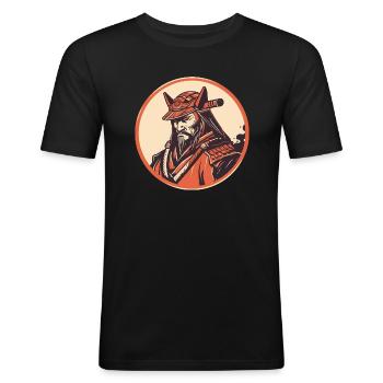 Samurai, Bushi, Ronin, Schwertmeister, Shogun - Männer Slim Fit T-Shirt - Schwarz - Vorne - Nik (191cm)