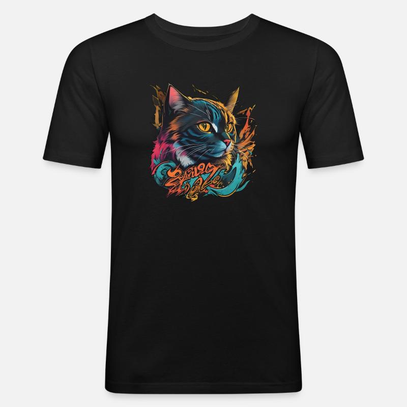 Beautiful Cat Design - Männer Slim Fit T-Shirt - Schwarz