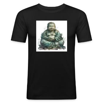 Radiant Bliss: The Smiling Buddha - Männer Slim Fit T-Shirt - Schwarz - Vorne - Nik (191cm)