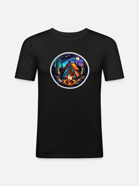Camping, tent and campfire - Men's Slim Fit T-Shirt - black