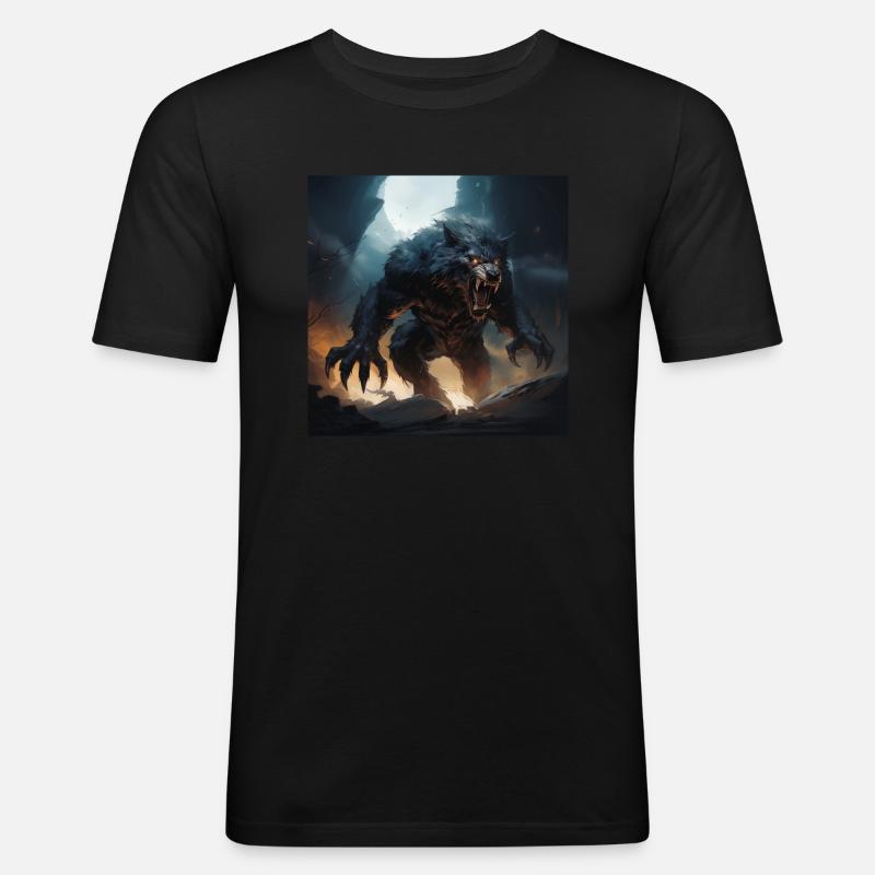 classic Werewolf Monster in a comic style - Männer Slim Fit T-Shirt - Schwarz