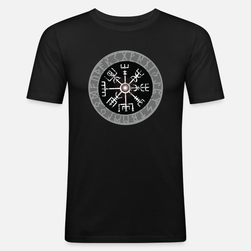 Weißer Wikinger Kompass Valhalla Vegvisir - Männer Slim Fit T-Shirt - Schwarz
