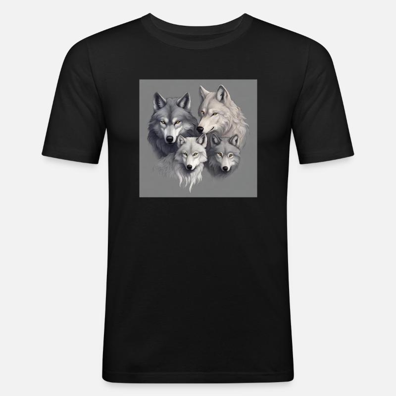 Wolfsrudel - Männer Slim Fit T-Shirt - Schwarz