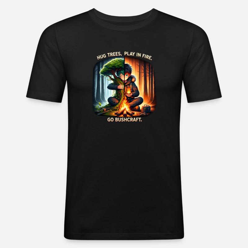 Hug Trees Play Fire - Männer Slim Fit T-Shirt - Schwarz