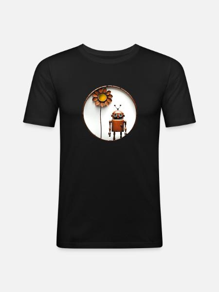 ROBOT & FLOWER - Men's Slim Fit T-Shirt - black