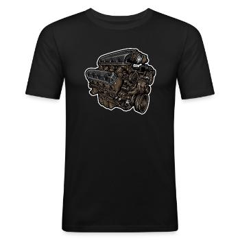 Motorblock // Illustration - Männer Slim Fit T-Shirt - Schwarz - Vorne - Nik (191cm)