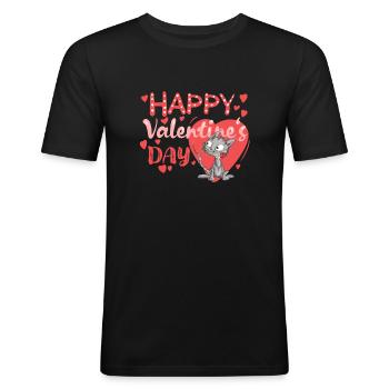 Leo the Cat Valentines day - Männer Slim Fit T-Shirt - Schwarz - Vorne - Nik (191cm)