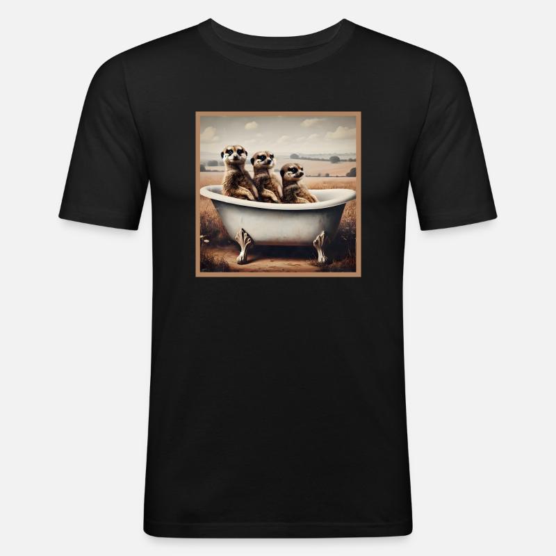 Erdmännchen in der Badewanne - Männer Slim Fit T-Shirt - Schwarz