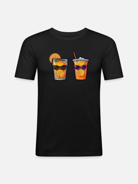 Sunny Sips - Männer Slim Fit T-Shirt - Schwarz
