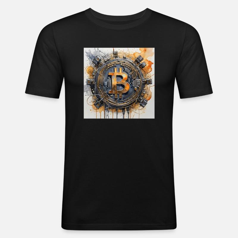Wired Bitcoin - Männer Slim Fit T-Shirt - Schwarz