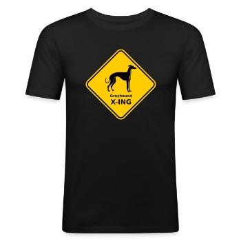 Schild "Greyhound X-ING" - Männer Slim Fit T-Shirt - Schwarz - Vorne - Nik (191cm)
