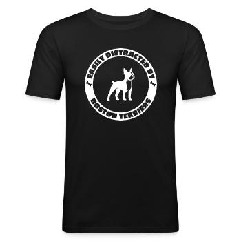 Easily distracted by Boston Terriers - Männer Slim Fit T-Shirt - Schwarz - Vorne - Nik (191cm)