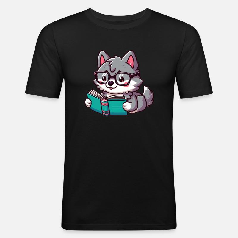 Der süße lese Wolf - Männer Slim Fit T-Shirt - Schwarz