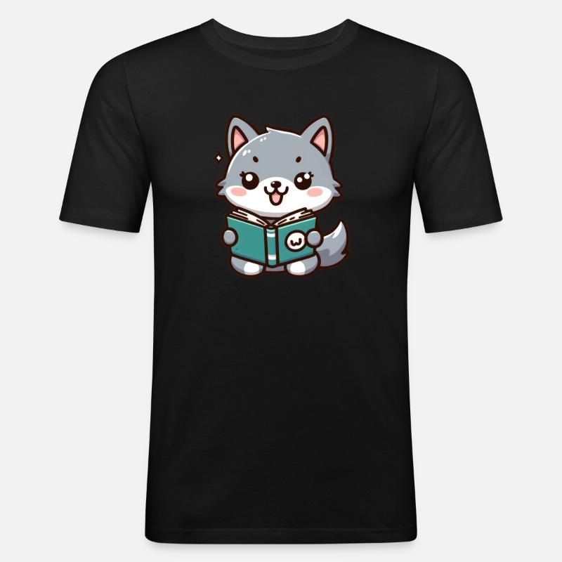 Der lese Wolf - Männer Slim Fit T-Shirt - Schwarz