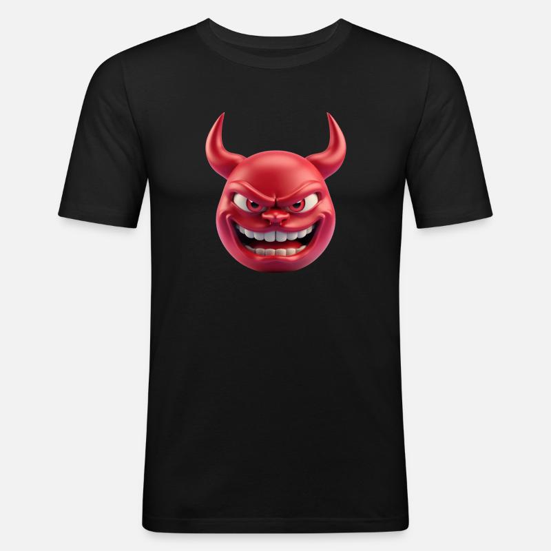 Teufel Satan Emoticon - Männer Slim Fit T-Shirt - Schwarz
