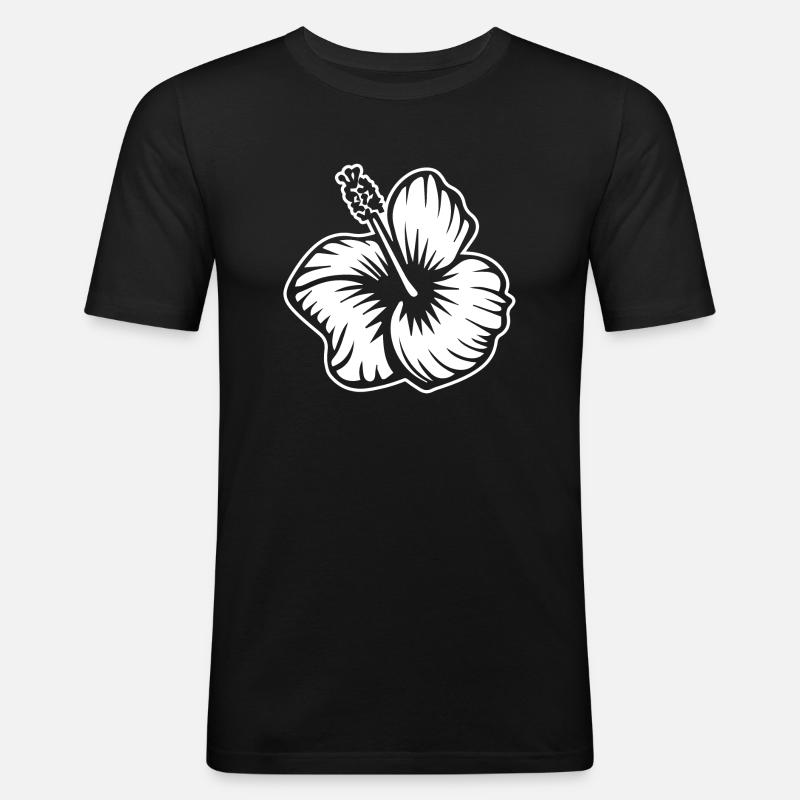 Hibiskus - Männer Slim Fit T-Shirt - Schwarz