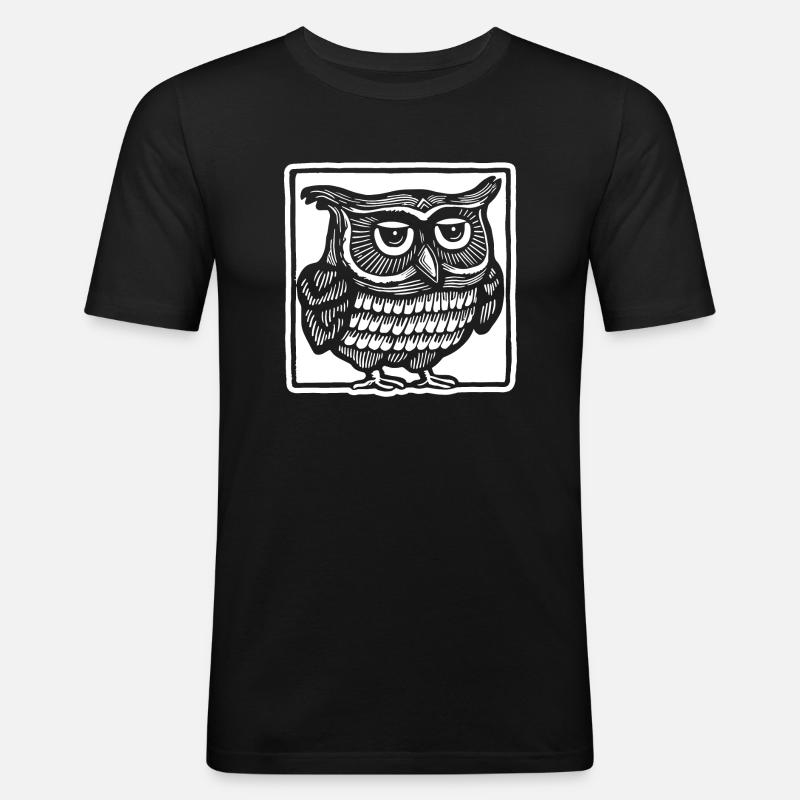 Eule - Männer Slim Fit T-Shirt - Schwarz