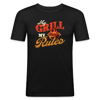 My Grill My Rules - BBQ Pitmaster Grilling Humor - Men's Slim Fit T-Shirt - black - Front - Nik (191cm)