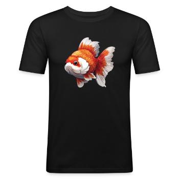 Fancy Calico Veiltail Poisson rouge - T-shirt près du corps Homme - noir - Devant - Nik (191cm)