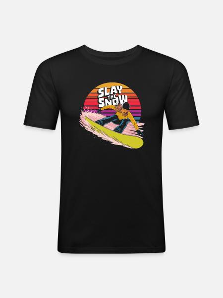 Lay the Snow Snowboarder Design - Men's Slim Fit T-Shirt - black