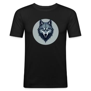 Grauer Wolf Kreisförmiges Design - Männer Slim Fit T-Shirt - Schwarz - Vorne - Nik (191cm)