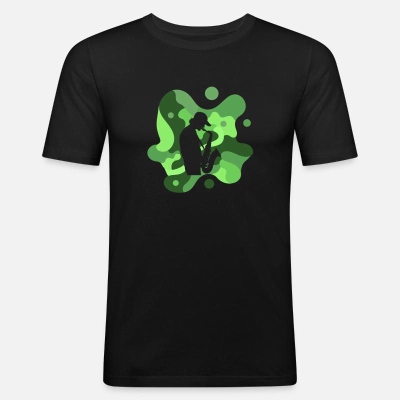 Saxophone Jazz - T-shirt près du corps Homme - noir