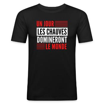 Un jour les chauves domineront le monde - T-shirt près du corps Homme - noir - Devant - Nik (191cm)