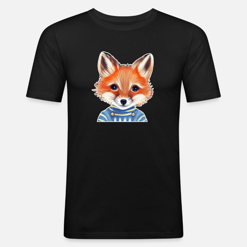 Fuchs mit Pulli - Männer Slim Fit T-Shirt - Schwarz