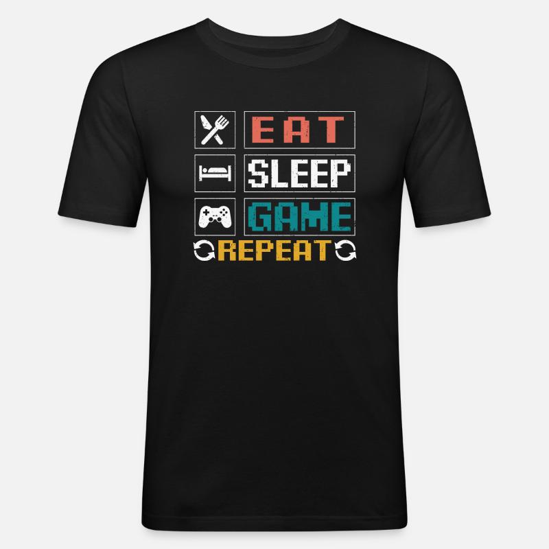 Eat Sleep Game... - Männer Slim Fit T-Shirt - Schwarz