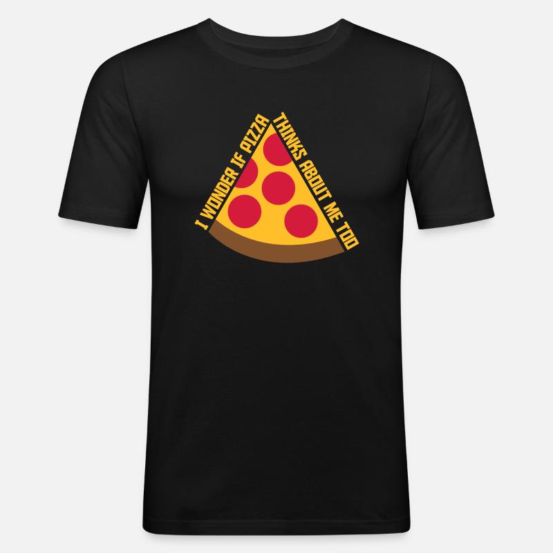 pizza thinks about me - Männer Slim Fit T-Shirt - Schwarz