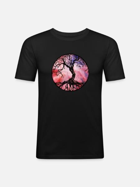 Lebensbaum Yggdrasil - Männer Slim Fit T-Shirt - Schwarz