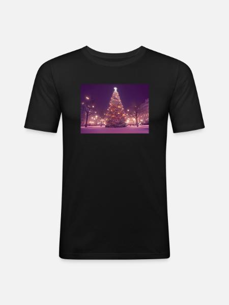 Weihnachtsbaum im WInter - Männer Slim Fit T-Shirt - Schwarz