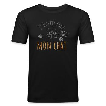 Vêtement phrase drôle sur les chats. - T-shirt près du corps Homme - noir - Devant - Nik (191cm)