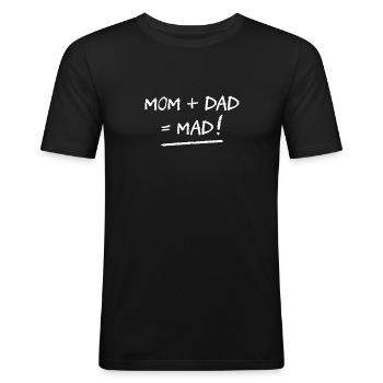 MOM + DAD = MAD ! (famille, papa, maman) - T-shirt près du corps Homme - noir - Devant - Nik (191cm)