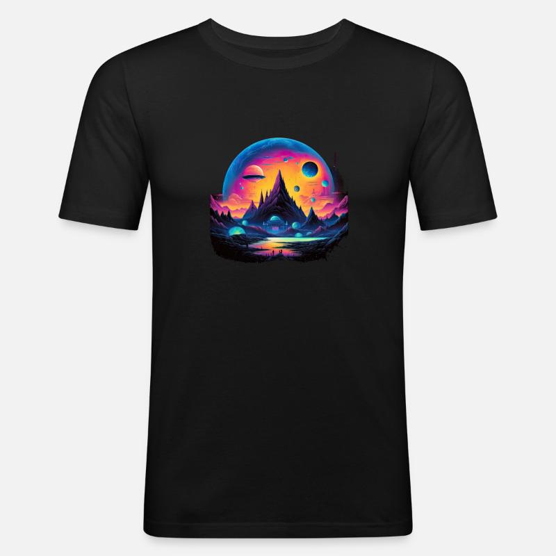 Futuristisch Leben auf Planeten - Männer Slim Fit T-Shirt - Schwarz