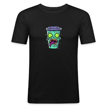 Halloween Kaffeebecher - gruselige Kaffeetasse - Männer Slim Fit T-Shirt - Schwarz - Vorne - Nik (191cm)