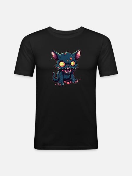 Halloween Zombie Cat - Cute Creepy Cat - Men's Slim Fit T-Shirt - black