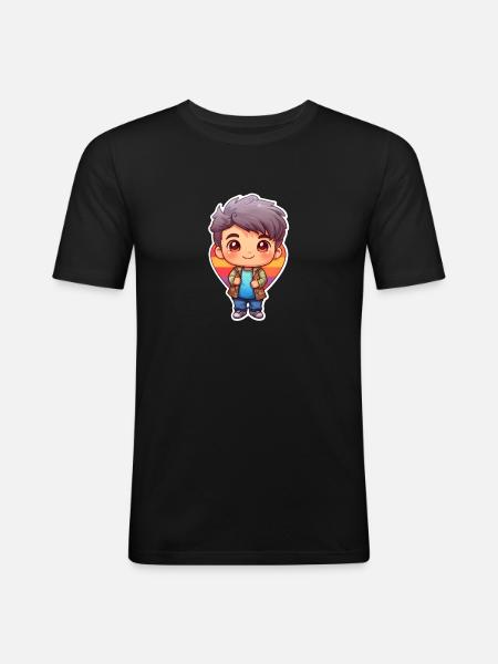 Cute Anime Boy - Männer Slim Fit T-Shirt - Schwarz
