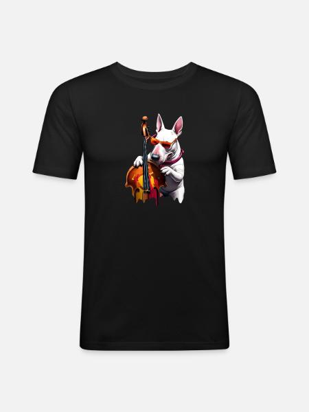 Englischer Bullterrier Kontrabassist - Männer Slim Fit T-Shirt - Schwarz