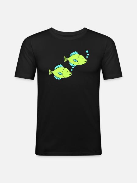 fische comic 2 - Männer Slim Fit T-Shirt - Schwarz