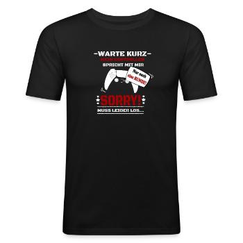 Warte kurz mein Controller spricht mit mir - Männer Slim Fit T-Shirt - Schwarz - Vorne - Nik (191cm)