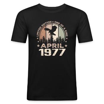 Incomparable since April 1977, 47th Anniversary - Men's Slim Fit T-Shirt - black - Front - Nik (191cm)