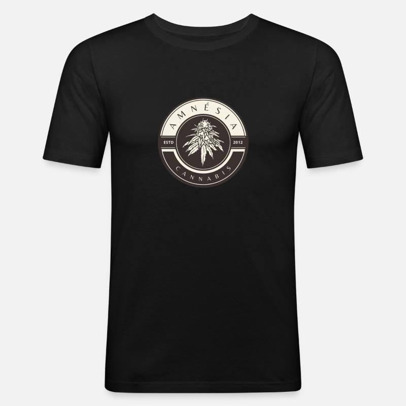 Weed Amnesia Logo - Männer Slim Fit T-Shirt - Schwarz