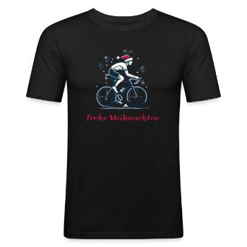 Weihnachtlicher Rennradfahrer - Männer Slim Fit T-Shirt - Schwarz - Vorne - Nik (191cm)