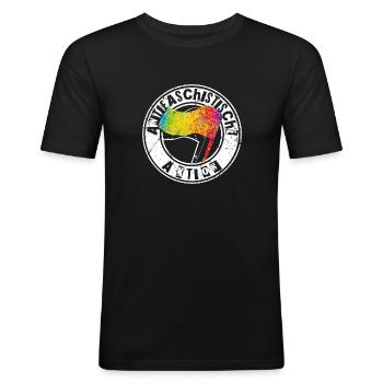 Antifaschistische Aktion - Männer Slim Fit T-Shirt - Schwarz - Vorne - Nik (191cm)